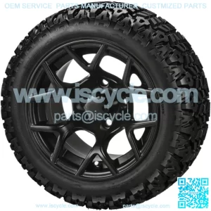 4 Golf Cart 23x10-14 All Terrain Tires on 14x7 Matte Black Ninja Wheels