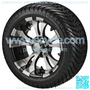 4 Golf Cart 215/35-12 Radial Tires on 12x7 Black/Machined Vampire Wheels