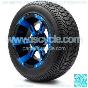 12" Ambush Blue and Black Golf Cart Wheels and Tires (215-50-12) - Set of 4