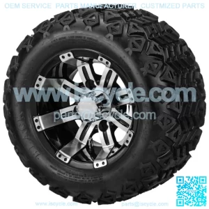 4 Golf  Cart 18X9.50-10 All-Terrain Tires on 10x7 Black/Machined Wheels