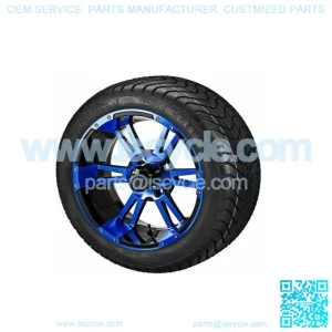 4 Golf Cart 215/35-12 Radial Tires on 12x7 Black/Blue Raptor Wheels