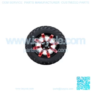 Set of 4 12" Black/Red Golf Cart Wheels on 22" All Terrain Tires