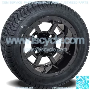 Set of 4 10 inch Storm Trooper Black Golf Cart Wheels On Low Profile Tires