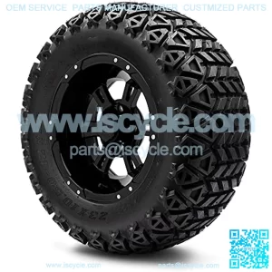 12" Ambush Glossy Black Golf Cart Wheels and All Terrain Tires Combo Set of 4