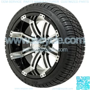 14" Tempest Black/Machined Golf Cart Wheels on 205/30-14 (18") Tires-Set of 4