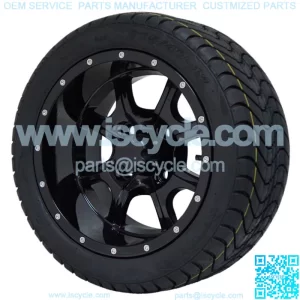 12" Stalker Gloss Black Wheels and 215/40-12 Low Pro Golf Cart Tires-Set of 4