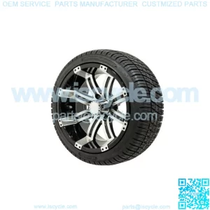Set of 4 14" Tempest Black/Machined Golf Cart Wheels & 205/30-14 (18") Tires