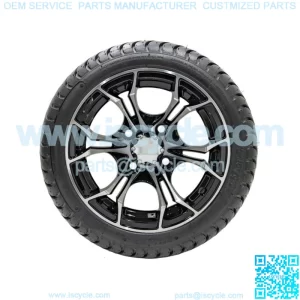 12" Black/Machined Golf Cart Wheels on 215/35-12 (18") DOT Tires-Set of 4