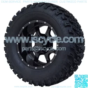 12" Stalker Gloss Black Wheels and 23" All Terrain Golf Cart Tires-Set of 4