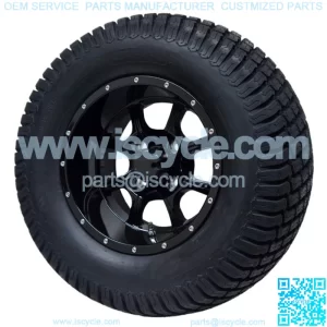 12" Stalker Gloss Black Wheels and 23" Turf Lifted Golf Cart Tires - Set of 4
