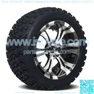 Set of 4- 14 inch Vampire Machined Wheels on 23" A/T Tires for Lifted Golf Carts