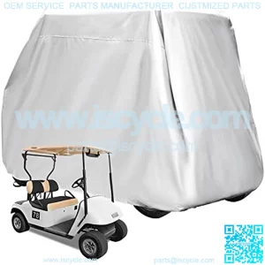 4 Passenger Golf Cart Cover Fits EZGO, Club Car, Yamaha, 400D Waterproof Windproof Sunproof Outdoor All-Weather Polyester Full Cover with Backside Zipper Doors - Grey/Sliver