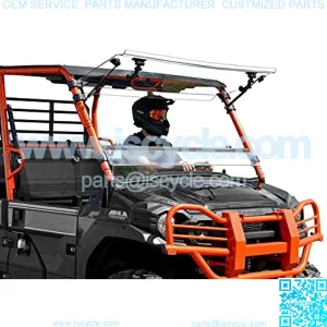 SuperATV Heavy Duty Scratch Resistant 3-in-1 Flip Windshield for Kawasaki Mule Pro FXT / FX / DXT / DX (2015+) - Set to Vented, Closed, or Open - Easy to Install - 250 Times Stronger Than Glass