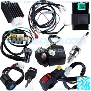 Full Wiring Harness Loom Coil Regulator CDI Solenoid Relay Spark Plug For 4 Stroke ATV 50cc 70cc 90cc 110cc 125cc Dirt Pit BIke Electric Start Engine By OTOHANS AUTOMOTIVE