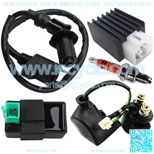 Ignition Coil Solenoid Relay Voltage Regulator 5-PIN CDI Box Spark Plug for 50cc 70cc 90cc 110cc 125cc ATV Go Kart Dirt Bike Pit Bike by TOPEMAI