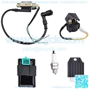 CDI Box Ignition Coil Solenoid Relay Voltage Regulator with Spark Plug for 50cc 70cc 90cc 110cc 125cc ATV Dirt Bike and Go Kart