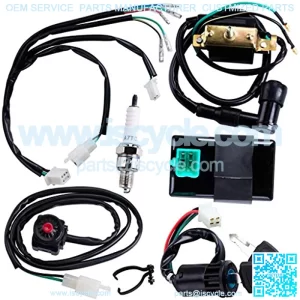 Wiring Loom Harness Kill Switch Ignition Coil Cdi Box Spark Plug Rebuild Kit for Kick Start Dirt Pit Bike ATV 50CC 70CC 90CC 110CC-160cc Buggy Go Kart Wire Harness