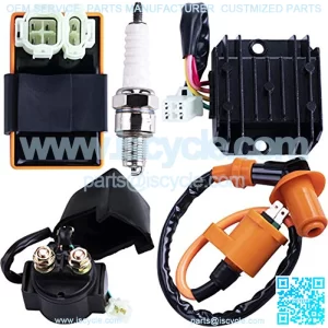 High Performance Racing GY6 Ignition Coil Voltage Regulator Rectifier Solenoid Relay 6 Pin AC CDI Spark Plug Kit for 50cc 125cc 150cc ATV Quad Go Kart Moped Scooter