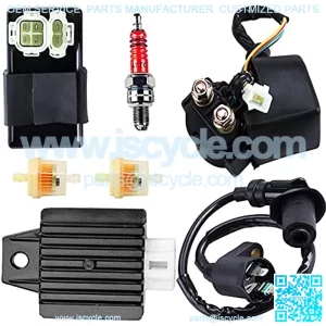 Gy6 Ignition Coil +AC CDI Box Solenoid +Relay +Voltage Regulator +Spark Plug for Tomberlin Crossfire 150R American Sportworks 150 Hammerhead GTS 150cc Go karts Gy6 150cc Engine Scooter Moped Part