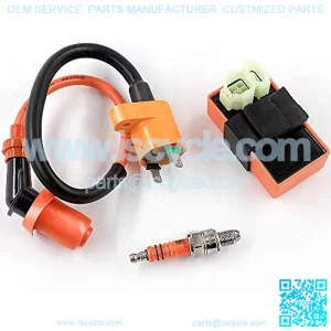 High Performance Racing AC Cdi Box 6pin + Ignition Coil + 3 Electrode Spark Plug for GY6 50cc 80cc 125cc 150cc Moped Scooter ATV Go Kart