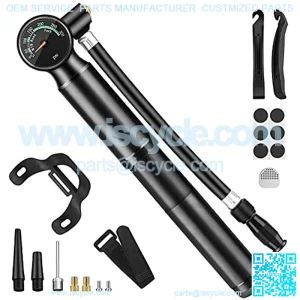 Mini Bike Pump & Glueless Puncture Repair Kit, 300 Psi High Pressure Bike Pump for Mountain Bike Tire/Rear Shock & Suspension Fork, with Dial-Gauge/Bleed Valve/Presta & Schrader Valve Adapter