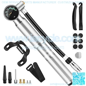 Mini Bike Pump,Bike Pump 300 psi & Glueless Puncture Repair Kit,High Pressure Bike Pump for Mountain Bike Tire/Rear Shock & Suspension Fork,with Dial-Gauge/Bleed Valve/Presta & Schrader Valve Adapter