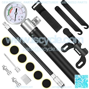 Bike Pump, [210 PSI][Perfect Set] Mini Bicycle Pump with Gauge, Ball Pump with Needle,Glueless Patch Kit, Cycle Valve Caps and Frame Mount for Road,Mountain & BMX Fits Presta & Schrader Valve