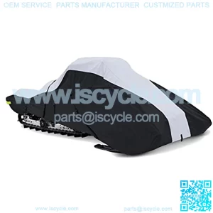 Super Quality Full-fit Snowmobile Cover fits 800 Rush PRO-S for Model Years 2015-2020. 600 Denier Black and Gray, trailerable.
