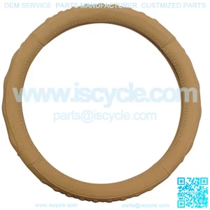 01+ Club Car 11+ Beige/Black Leather Golf Cart Steering Wheel Cover Star (13.25"-13.6")