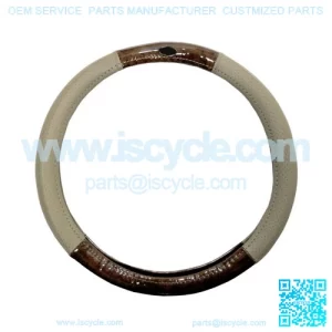 Golf Cart Steering Wheel Cover Universal Woodgrain and Tan