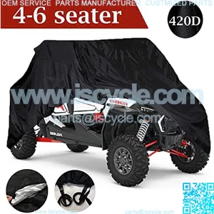 Waterproof UTV Cover, 420D Heavy Duty Oxford Cloth for Polaris RZR Yamaha Can-Am Defender Kawasaki Ranger Cover 4-6 Seater Passenger Protects 4 Wheeler Integrated Trailer System