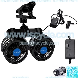 Ouriky Dual Head Clip Car Fan, 12V Adjustable Electric Car Clip Fans, 360?? Rotatable Cooling Fan with Cigarette Lighter Plug for Sedan SUV RV Boat Auto Vehicles or Home, 4 inch(Car Fan)