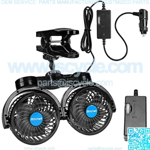 Hynoo 12V Car Clip Fans, Adjustable Dual Head Clip Fan 360?? Rotatable Cooling Air Fan, 4'' Electric Auto Car Fans with Cigarette Lighter Plug for Vehicles, RV, SUV