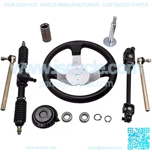 300mm Steering Wheel Assembly & Adjustable Steering Shaft & Tie Rod Gear Rack and Pinion for 110cc Go Kart