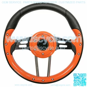 Precedent 13" Aviator-4 Orange Grip Golf Cart Steering Wheel w/ Black Spokes (Fits all Years)