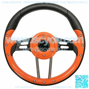 EZ-GO 13" Aviator-4 Orange Grip Golf Cart Steering Wheel w/ Black Spokes (Fits all Years)