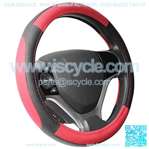 Black and Red Microfiber Leather Steering Wheel Cover for Prius Civic 14" - 14.25"