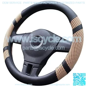 Steering Wheel Cover,Universal 15 inch,Leather and Viscose,Breathable, Anti-Slip, OdorleCool in Summer and Warm in Winter(Balck&Beige)