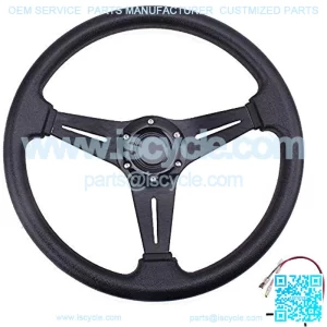 Universal Racing Steering Wheel 13.8??/350mm 6 Bolts Grip Vinyl Leather & Aluminum with Horn Button for Car -Black