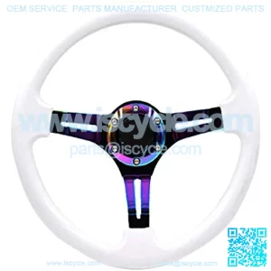 Universal 14 inch Car Racing Steering Wheel Drifting Neo Chrome Deep Dish ABS Steering Wheel with Horn (White)