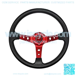 Universal Deep Dish Racing Steering Wheel 13.8??/350mm 6 Bolts Grip Vinyl Leather With Horn Button For Car(Red)