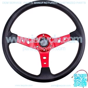 Universal Drifting Deep Dish Racing Steering Wheel 13.8??/350mm 6 Bolts Grip Vinyl Leather & Aluminum with Horn Button for Car -Red