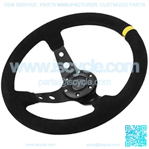 Steering Wheel, 350mm Deep Dish 6 Bolt For Sport Racing Steering Wheel Suede Horn Button US Included, Cable, Wrench 14in (Black Yellow)