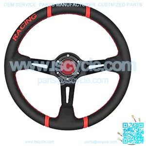 Universal Racing Steering Wheel 13.8??/350mm 6 Bolts Grip Microfiber Leather & Aluminum With Horn Button