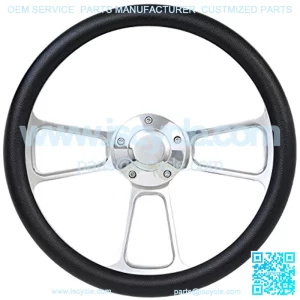 Black Steering Wheel 14 Inch Aluminum with Chevy Installation Adapter and Horn