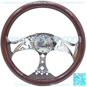 15" Car Wood Grain Steering Wheel Universal Girl Pattern Style Classic Steering Wheel with Horn Button