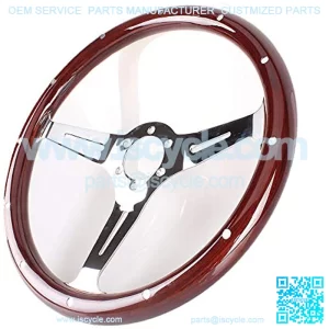 380mm 15" Inch Classic Nostalgia Style Wood Grain Steering Wheel Slotted 3 Spoke Steering Wheel Riveted Light Wood Grip (15' steering wheel)