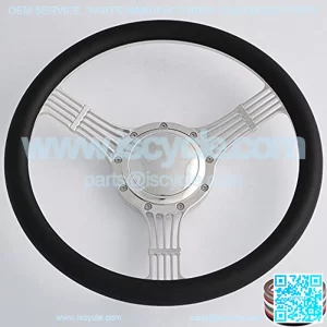 14'' Billet Banjo Half Wrap 9 Bolts Steering Wheel with 2'' Dish and Horn Button (Black)