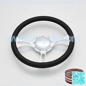 14'' Satin Billet Full Wrap 9 Bolts Steering Wheel with 2'' Dish and Horn Button (Black)