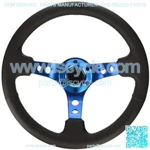 RST-006BL forced Steering Wheel (350mm Sport Steering Wheel (3" Deep) - Blue Spokewith Round holes/Black Leather)